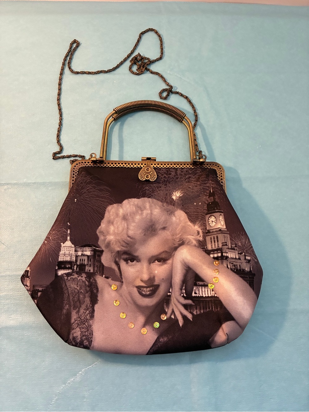 Vintage Marilyn Monroe Handbag with Metal Handle & Detachable Metal Chain Strap